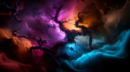 Fototapeta premium Abstract Cosmic Tree in Vibrant Nebula