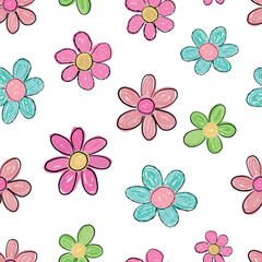 Fototapeta premium Cute colorful doodle daisies pattern