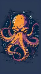 Fototapeta premium Incredible Commotion of an Octopus, Angry octopus illustration wallpaper