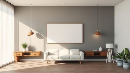 A mockup of office wall art featuring a canvas print in a modern and minimalist environment, mockup, environment