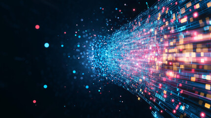 Obraz premium Digital Stream: A mesmerizing abstract visualization of data flow, with vibrant colors and a sense of motion, representing the speed and power of digital information. 