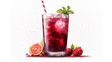Cocktail collection - Refreshing fruit sangria with strawberries and orange. Isolated on white.
