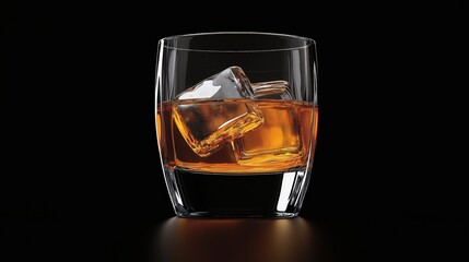 Glass of whiskey with ice on a dark background