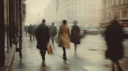 Fototapeta premium street photography - a picture of people and a city in motion. blur of lights, vintage charm and portraits of loneliness in the rhythm of the city bustle. street atmosphere of urban melancholy.