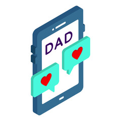 Instant Messaging Sending Love Note to Dad isometric Concept,Text Message for Step Dad Vector Icon, Fathers Day Symbol, Dads Gift Elements Sign, Parents Day Stock illustration