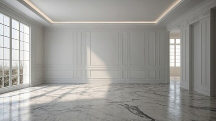 Fototapeta premium empty room with white wall and marble floor