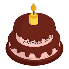 Father birthday celebration cake isometric Concept, Two story pastry cake with candle Vector Icon, Happy Fathers Day Symbol, Dads Gift Elements Sign, Parents Day Stock illustration