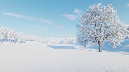Snow-covered Tranquility - A Detailed Winter Landscape with Lone Tree