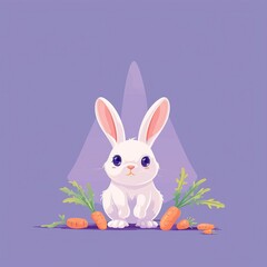 Cute white rabbit with carrots.