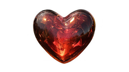 Glass transparent isolated heart. Realistic soap bubble in the shape of a heart, glare, light and sparkles. Glossy holographic chrome futuristic decoration element.