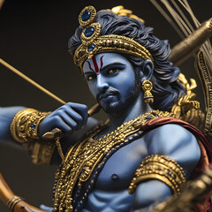 Majestic statue of Lord Rama in intricate detail, showcasing traditional Hindu art and culture