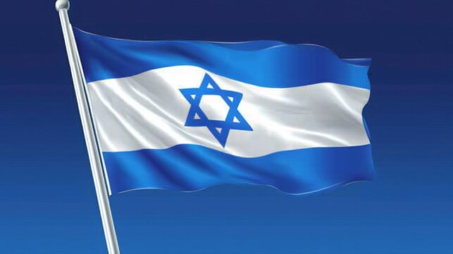Israeli Flag Waving Proudly Against a Vibrant Blue Sky, Symbol of Patriotism, Freedom