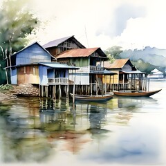 Fototapeta premium Serenity Above Water: Kampong Ayer