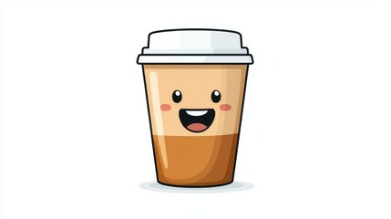 Cheerful Cartoon Coffee Cup Takeaway Drink Graphic Icon