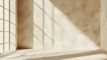 A minimal, light-filled room with a window on one wall, creating long shadows.