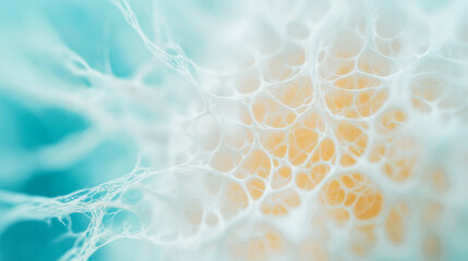Abstract organic structure with delicate fibrous patterns in soft aqua and cream hues