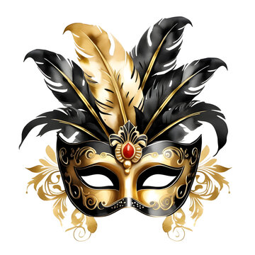 Golden carnival mask, A gold mask on a transparent background, The Golden Carnival Mask's Radiance for Every Celebration 