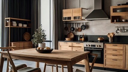 modern kitchen in the kitchen,close_up_of_dinning_table_in_kitchen_interior , generative ai