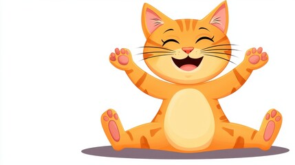 Obraz premium Cheerful Cartoon Cat Raising Paws in Excitement and Joy