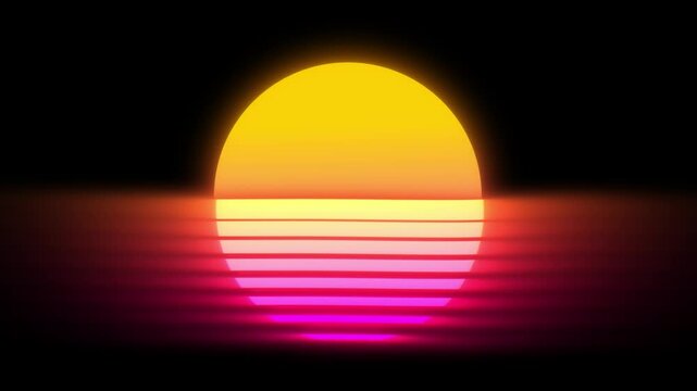 Retro synthwave sun. Vaporwave, retrowave 80&acute;s glowing neon sunset motion video background, 4k