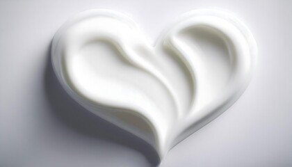 A heart-shaped smear of white cream or lotion on a white background.