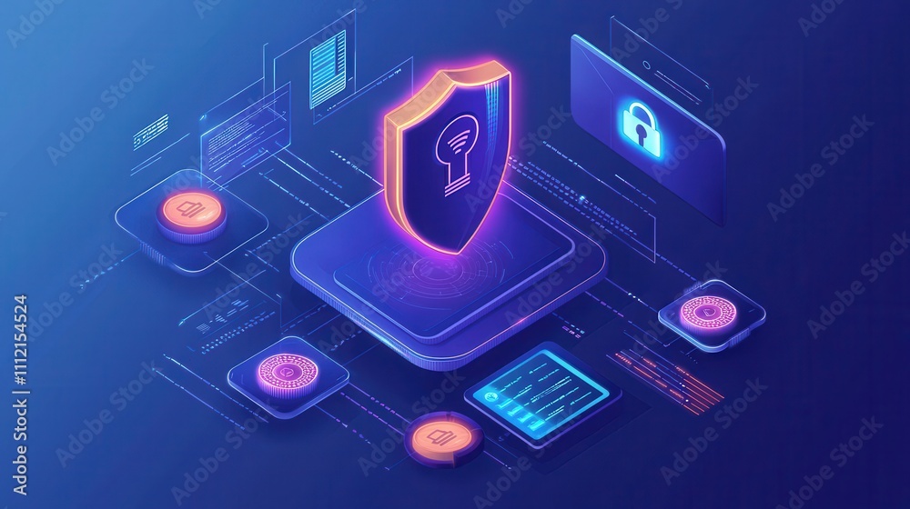 Poster advanced depiction of authentication processes in digital security concepts and designs