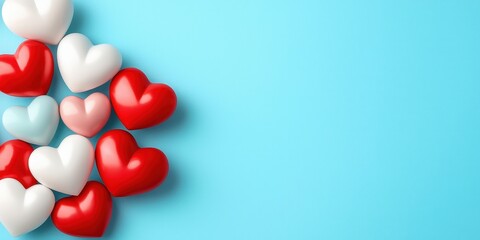 Charming Collection of Colorful Hearts on Blue Background for Valentine's Day Celebrations and Expressions of Love