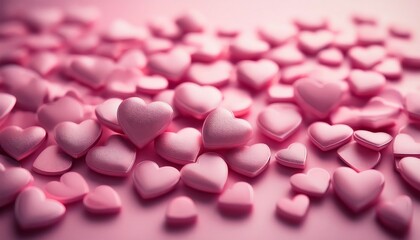 Tiny pink hearts are scattered across a pale pink background.