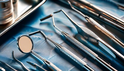 Various dental instruments and equipment arranged neatly, showcasing tools used in dental procedures.