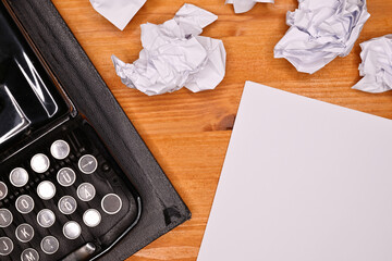 Old vintage typewriter and paper as copy space