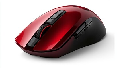 Modern Wireless Red Computer Mouse Isolated on White