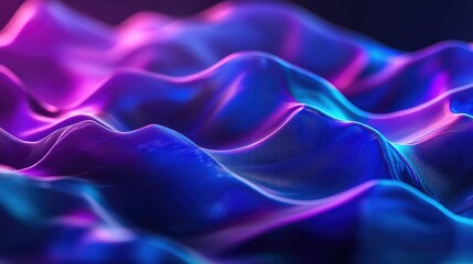 Obraz premium Abstract sound wave visualization with flowing curves in a vibrant mix of blue and purple, symbolizing audio signals in motion.