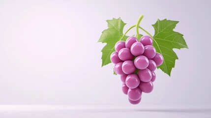 Lush Cluster of Fresh Purple Grapes with Green Leaves on Vine in Vineyard