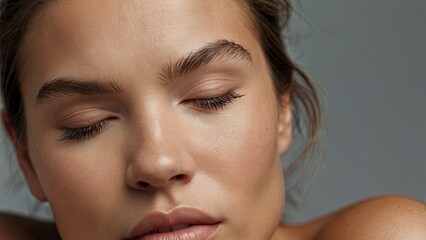 Fototapeta premium close up portrait of a woman squinting_eyes_closed