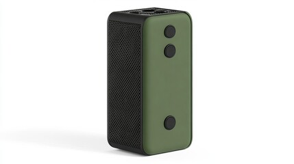 Obraz premium Compact Olive Green Portable Speaker on White Background