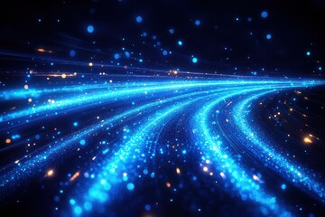 Obraz premium A blue line of light with a lot of sparkles