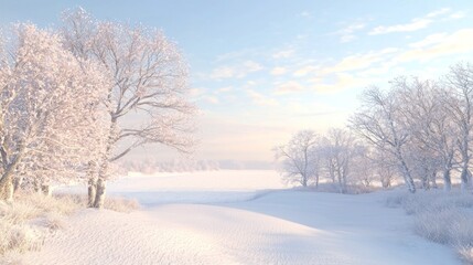 Serene Winter Landscape: Snow-Covered Hill Overlooking Valley with Soft Light for Tranquility and Contemplation - Ultra-Detailed Photorealistic Image
