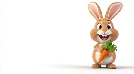 Smiling Cartoon Rabbit Holding a Carrot in a White Background