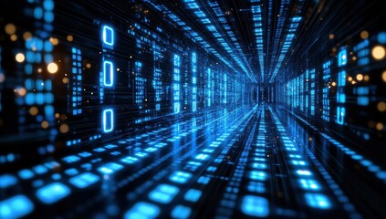 Fototapeta premium A computer chip is shown in a blue and orange light