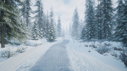 Winter Wonderland: Serene Snow-Covered Path Through Tranquil Forest | Ultra-Detailed Photorealistic Scene