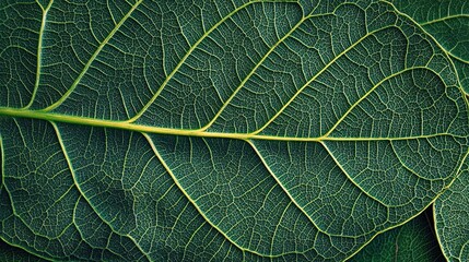 Fototapeta premium Detailed close-up of a vibrant green leaf's intricate vein structure.