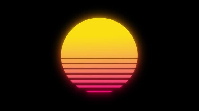Retro synthwave sun. Vaporwave, retrowave 80&acute;s glowing neon outrun orange, red sunset motion video background, 4k