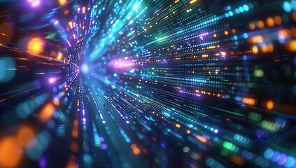 Naklejka premium A computer screen with a bunch of numbers and a blue and orange background