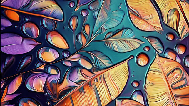 abstract painting of leaves and flowers