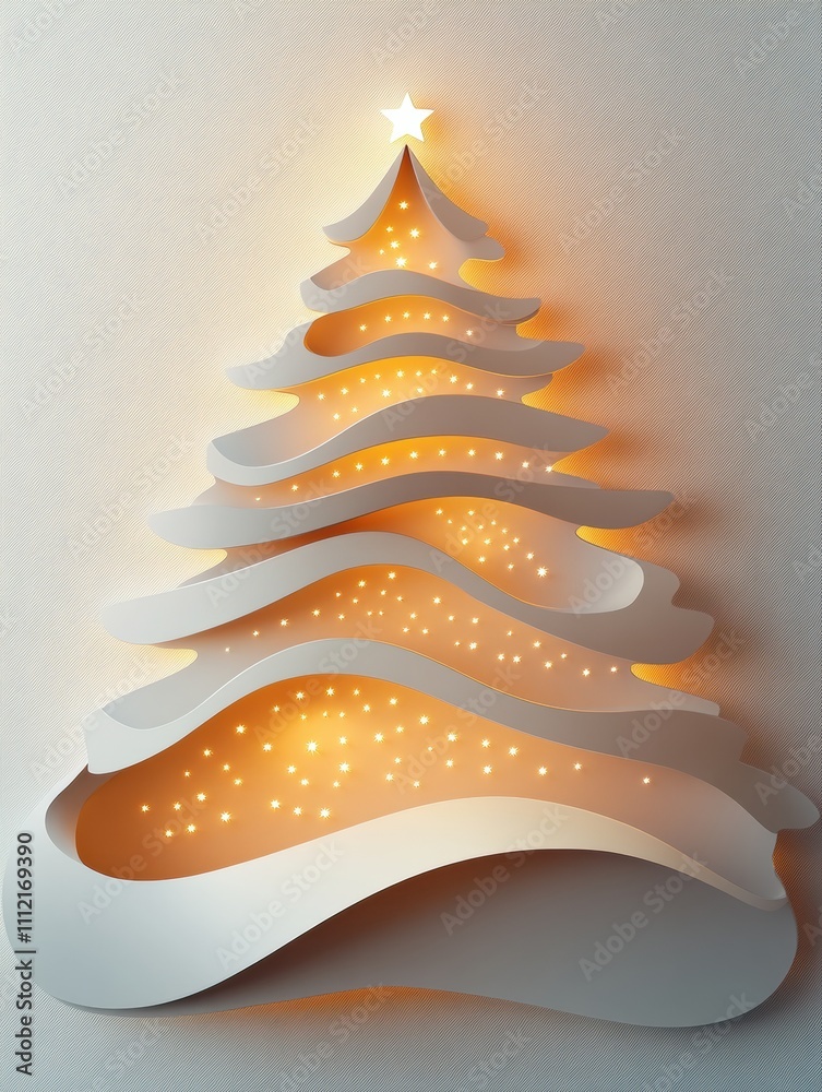 Poster a layered paper christmas tree design emits a warm glow, inviting customization with an abundance of