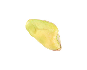 One peeled pistachio nut isolated on white