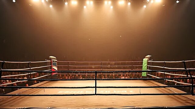 Empty Boxing Ring with Lights, Boxing Match Setup, Fight Arena, Competition, Sports Venue