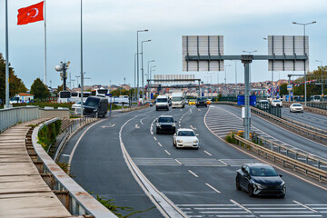city road, Traffic on a multi-lane expressway in Istanbul, Turkey