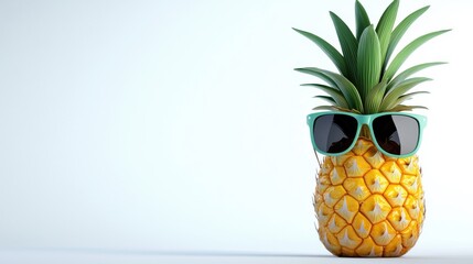 Pineapple With Sunglasses On White Background
