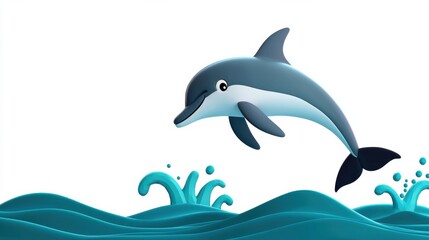 Fototapeta premium Playful Dolphin Jumping Out of Turquoise Ocean Waves
